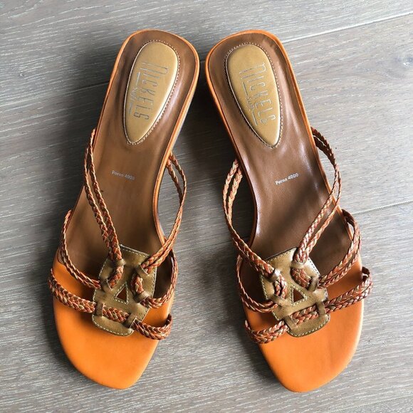 Nickels Soft Poron 4000 Leather Sandals w Braided Design Orange Olive Tan - Picture 3 of 7